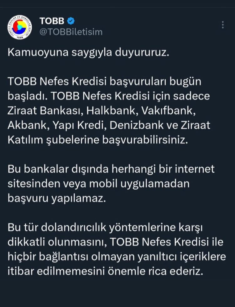TOBB’dan Önemli Uyarı