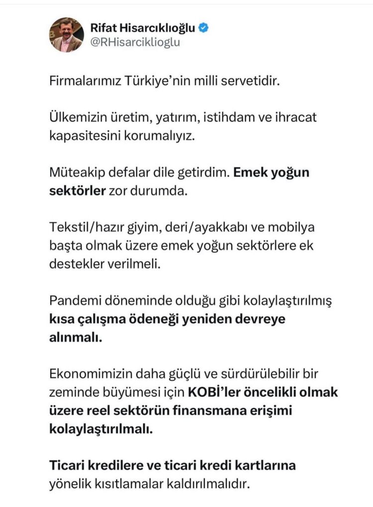 TOBB Başkanı Sn. Hisarcıklıoğlu’nun Firmalar Özelindeki Paylaşımı