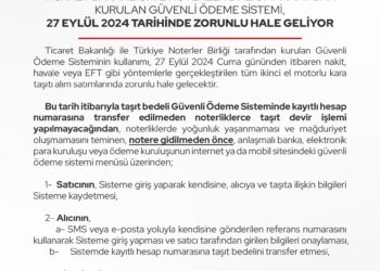 Ticaret Bakanlığı ve Noterler Birliği Tarafından Kurulan Güvenli Ödeme Sistemi, 27 Eylül 2024 Tarihinde Zorunlu Hale Geliyor.