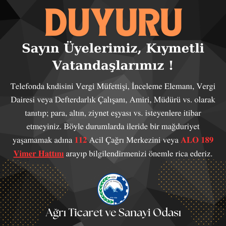 Ağrı İl Defterdarlığından Önemli Duyuru!