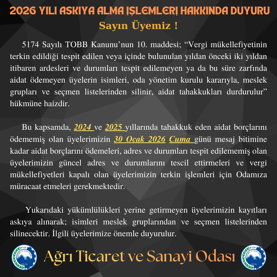 2026 YILI ASKIYA ALMA İŞLEMLERİ HAKKINDA DUYURU!
